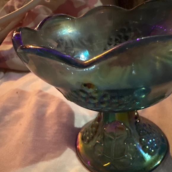 Vintage blue pitcher and candle sticks carnival glass. - Picture 5 of 7
